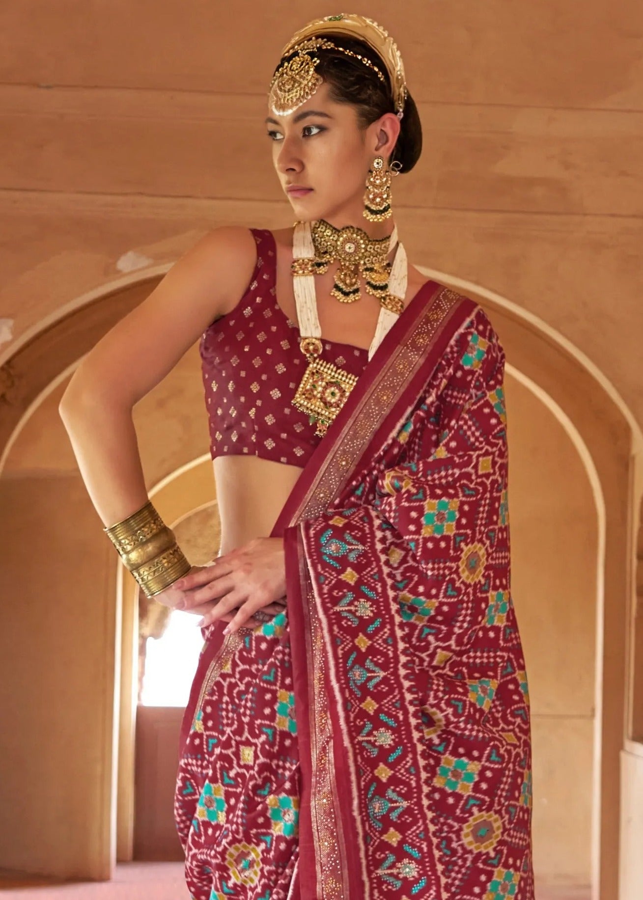 Traditional Design Maroon Red Patola Silk Saree