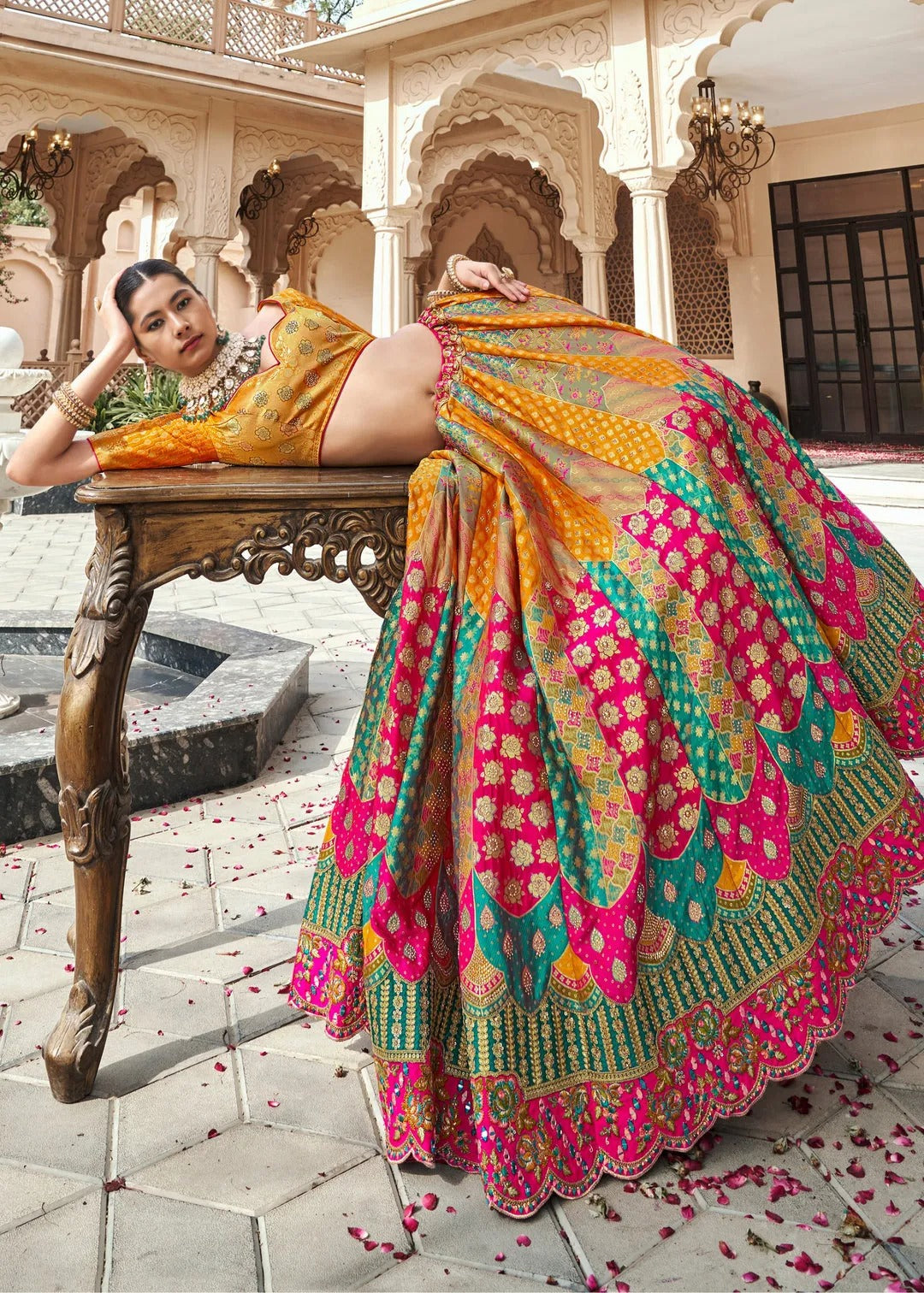 Multicolor Banarasi Silk Lehenga & Yellow Embroidered Choli