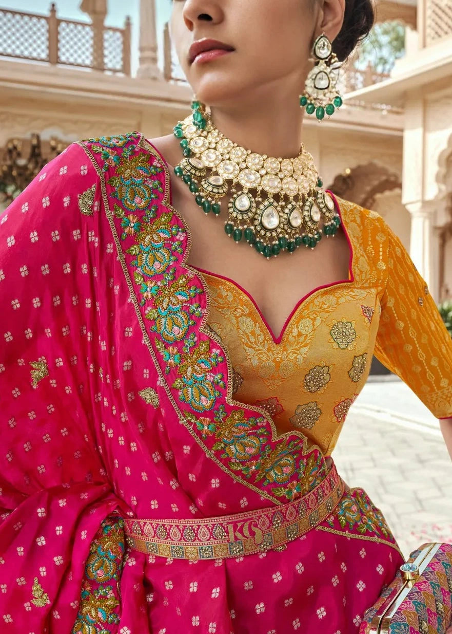 Multicolor Banarasi Silk Lehenga & Yellow Embroidered Choli
