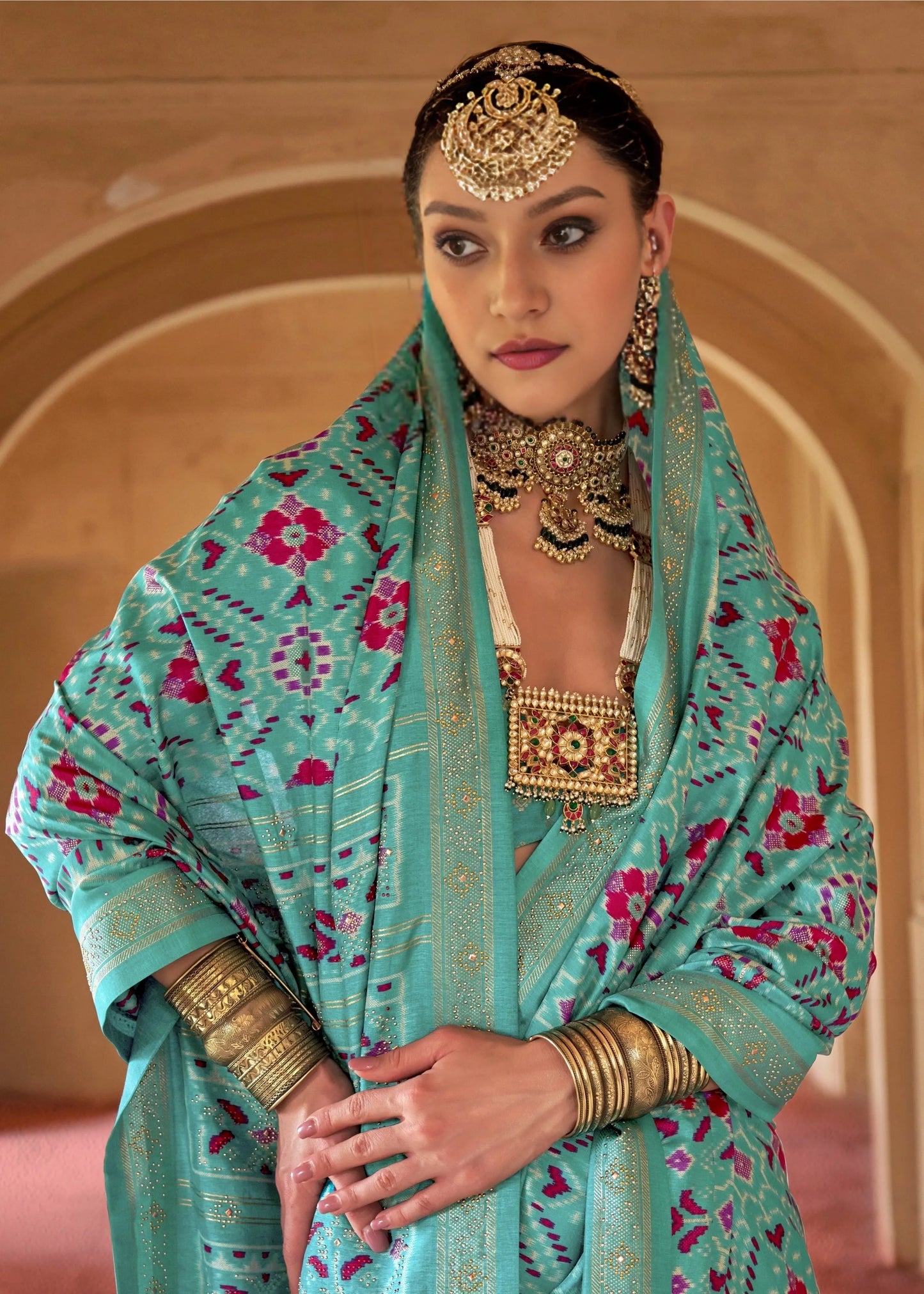 Traditional Design Pastel Blue Patola Silk Saree