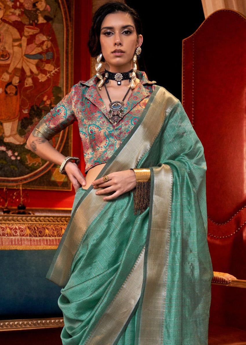 Banarasi chiffon silk green saree in usa online shopping for wedding, festive wear, farewell function.