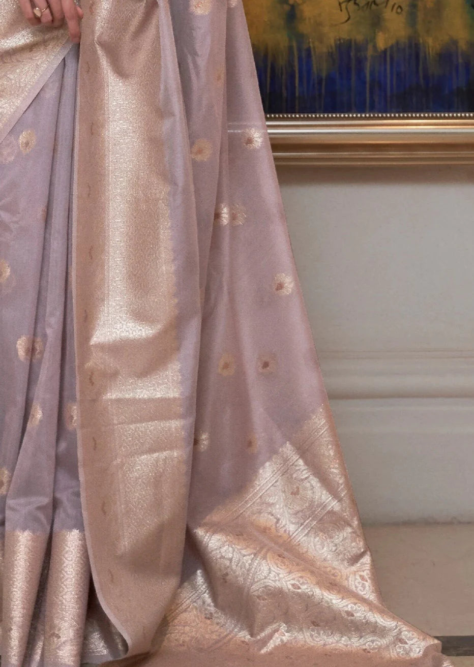 Banarasi cotton lavender purple handloom zari saree design.