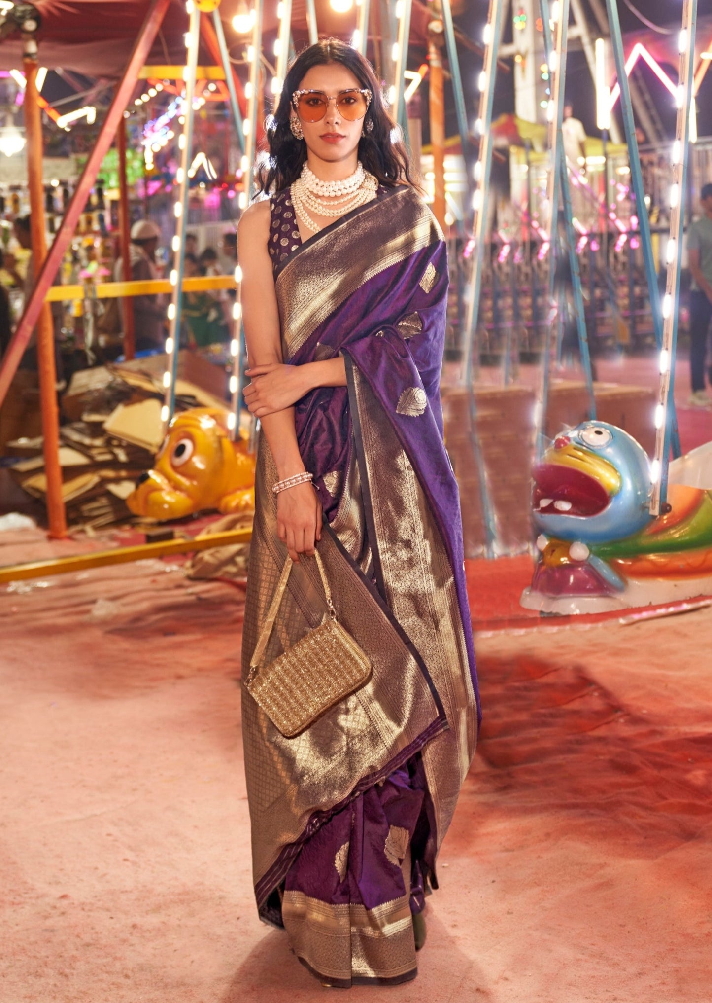 Banarasi handloom silk purple violet bridal saree online india usa uk.