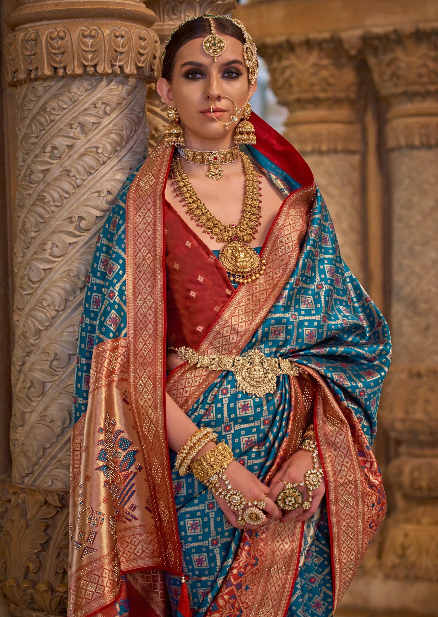 Banarasi patola silk blue bridal zari work saree online india with price for bride.