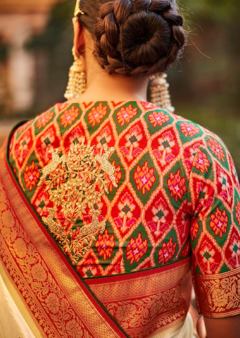 Handwork Banarasi Patola Silk White Saree