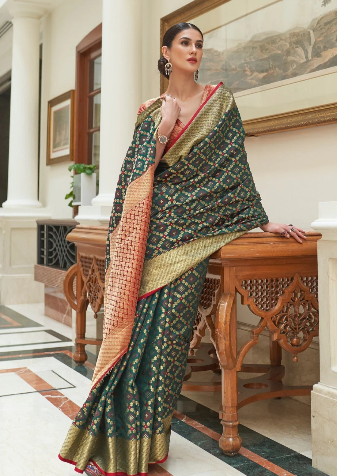 Banarasi Silk Green Bandhani Saree Online Shopping India USA UK