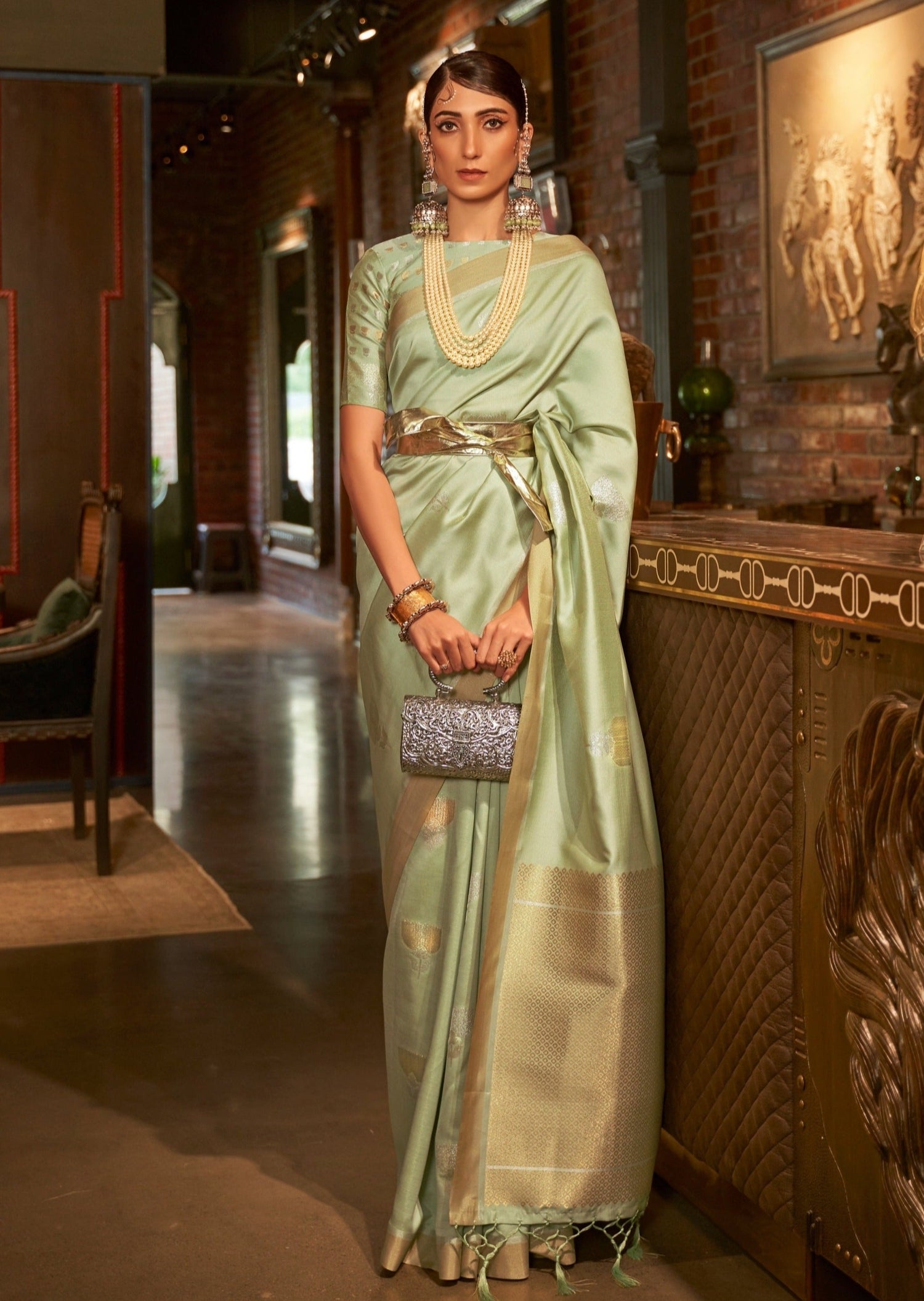 Pure banarasi silk handloom green saree online usa with price available for fast delivery to usa.