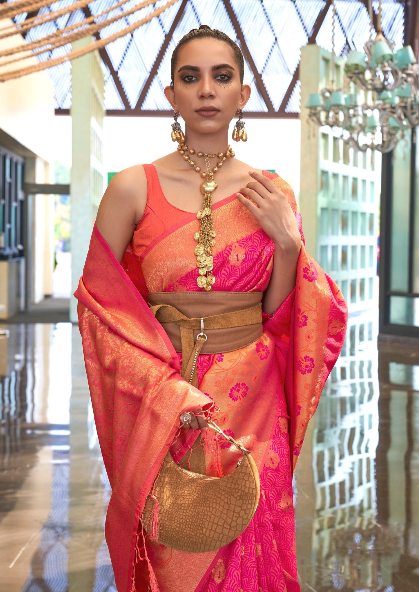 Banarasi Silk Rose Pink Bridal Handloom Saree