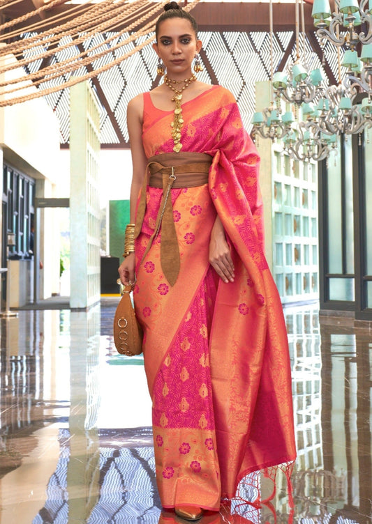 Banarasi Silk Rose Pink Bridal Handloom Saree