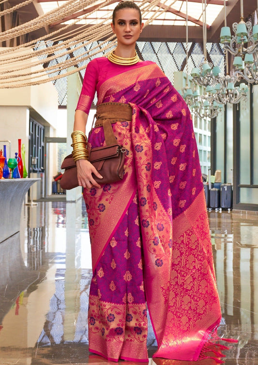 Banarasi Silk Ruby Pink Handloom Saree