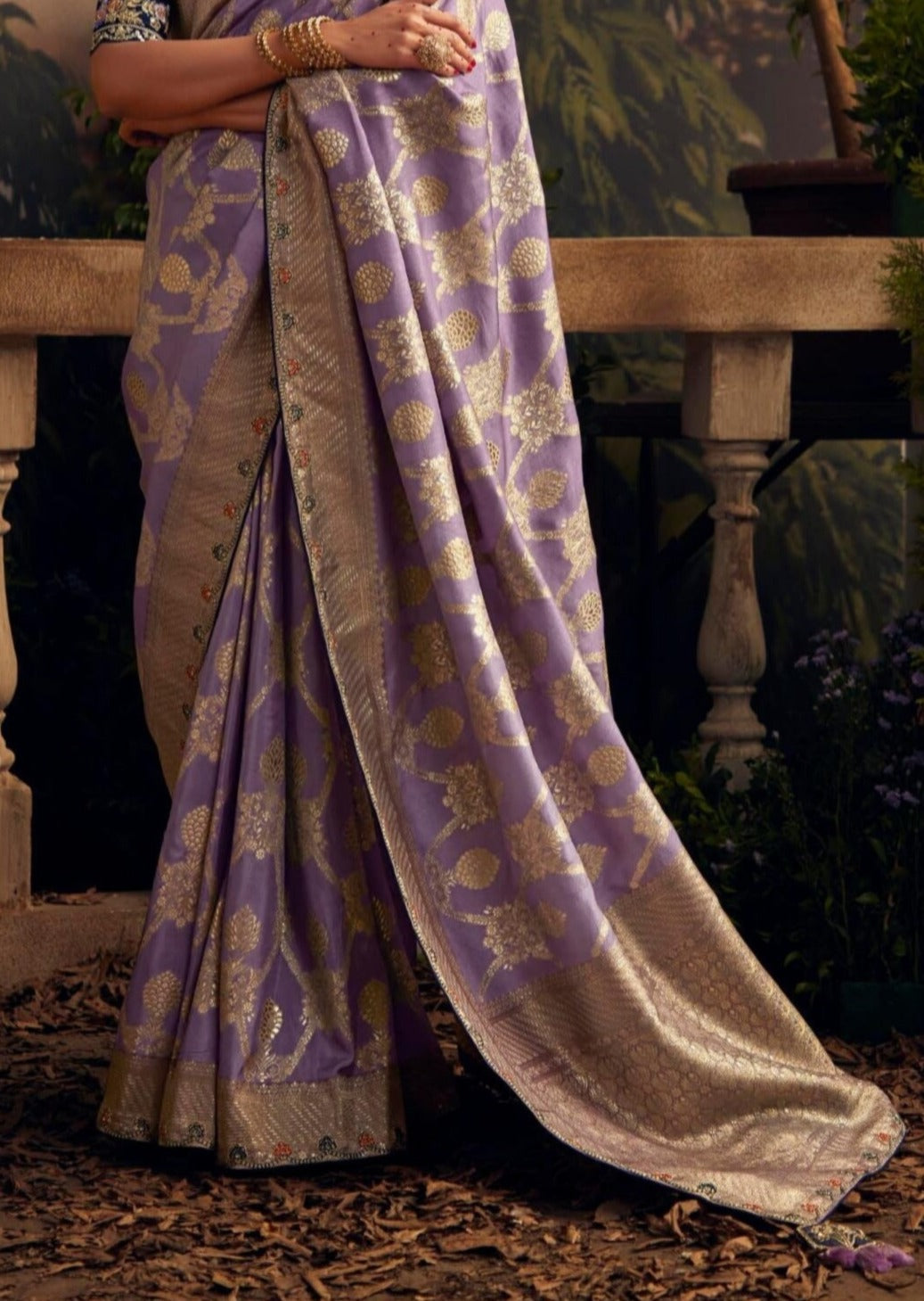 Banarasi Silk Purple Bridal Saree With Embroidery Work