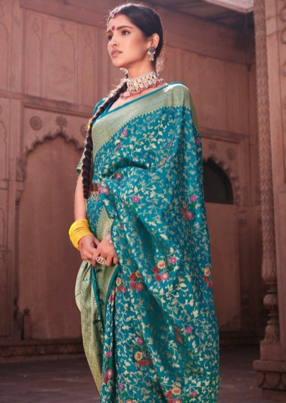 Banarasi silk turquoise blue bridal saree usa uk uae.