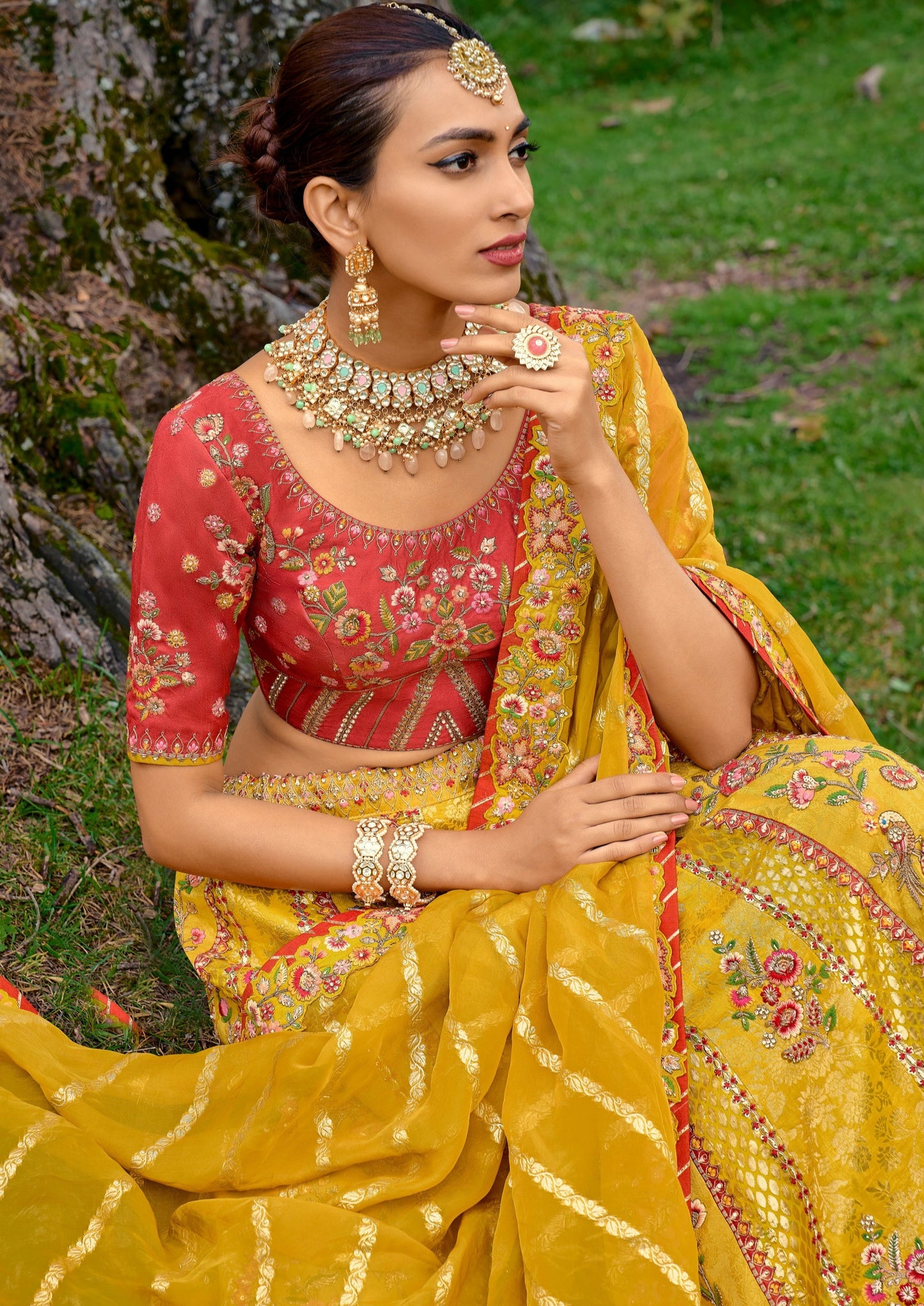 Banarasi Silk Unstitched Yellow Bridal Lehenga Choli