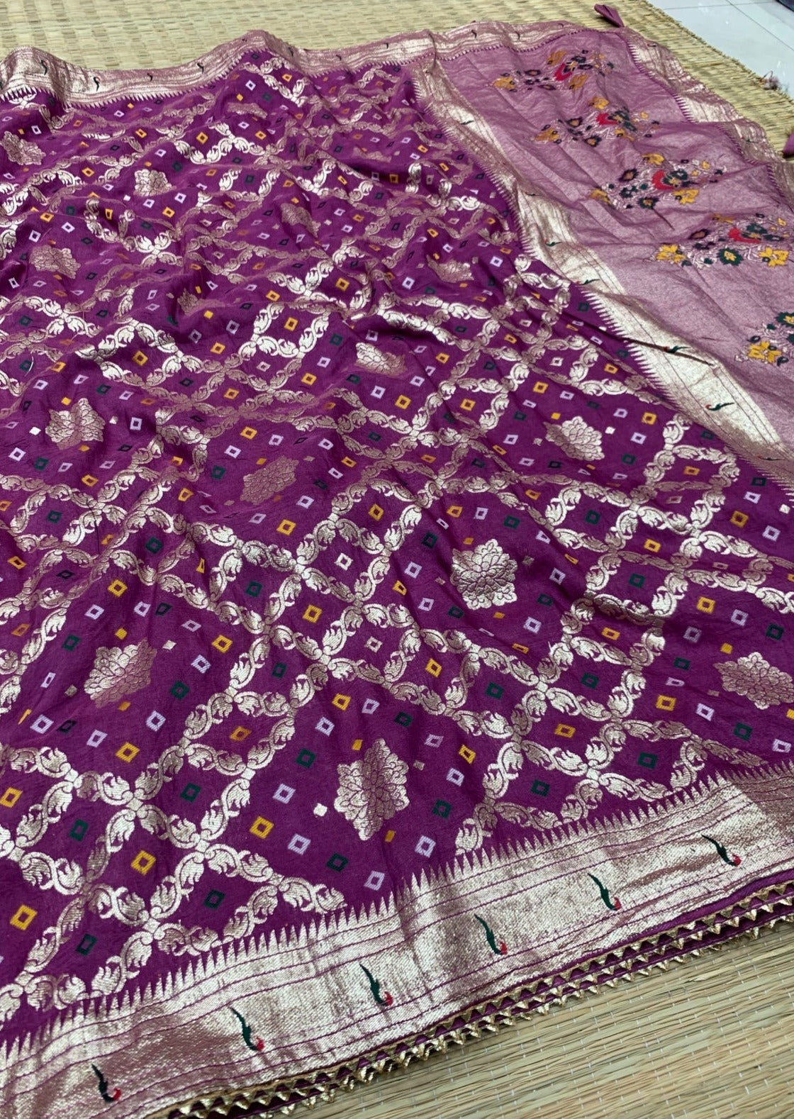 Purple bandhani georgette saree