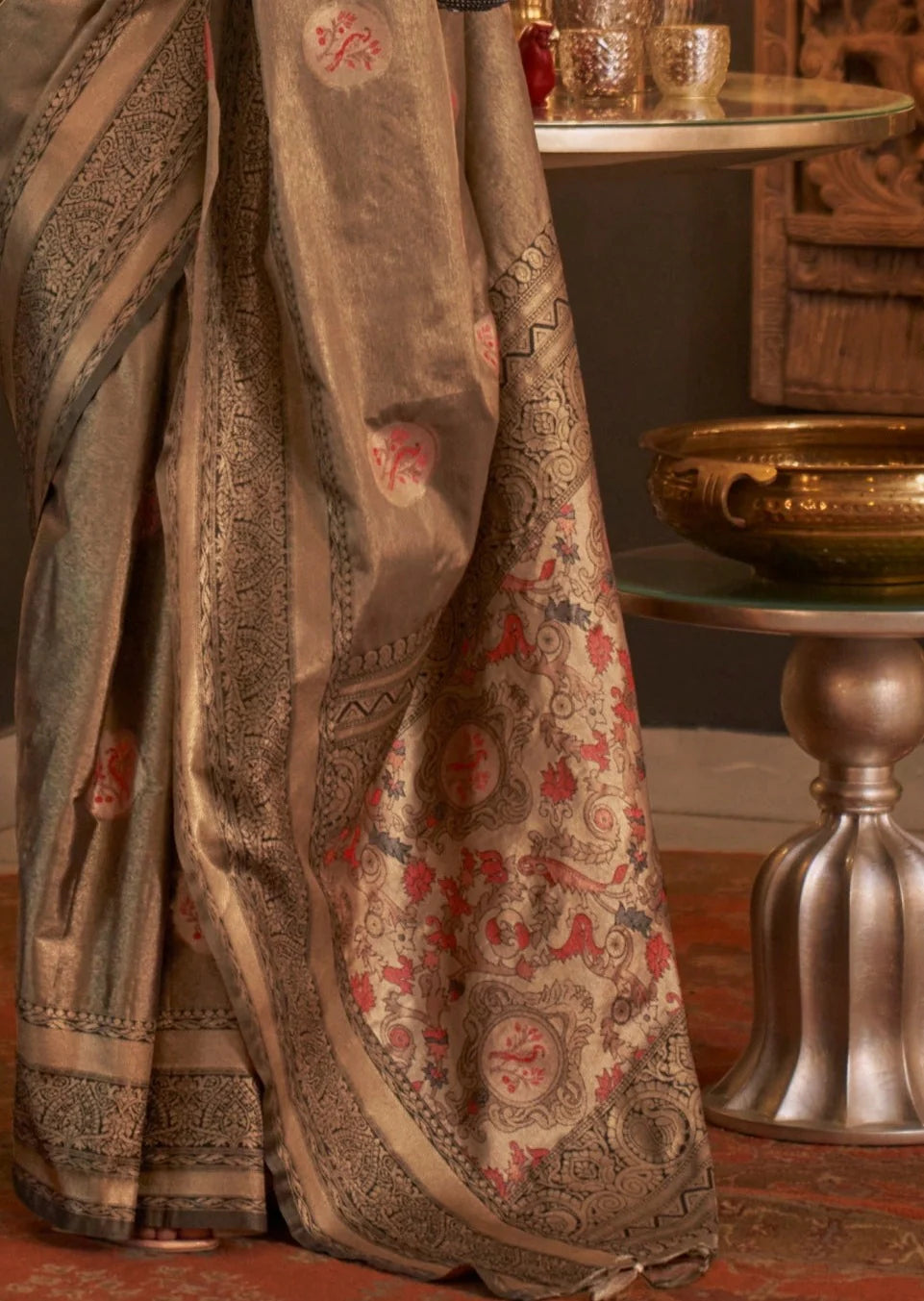 Black and golden banarasi silk saree online with price.