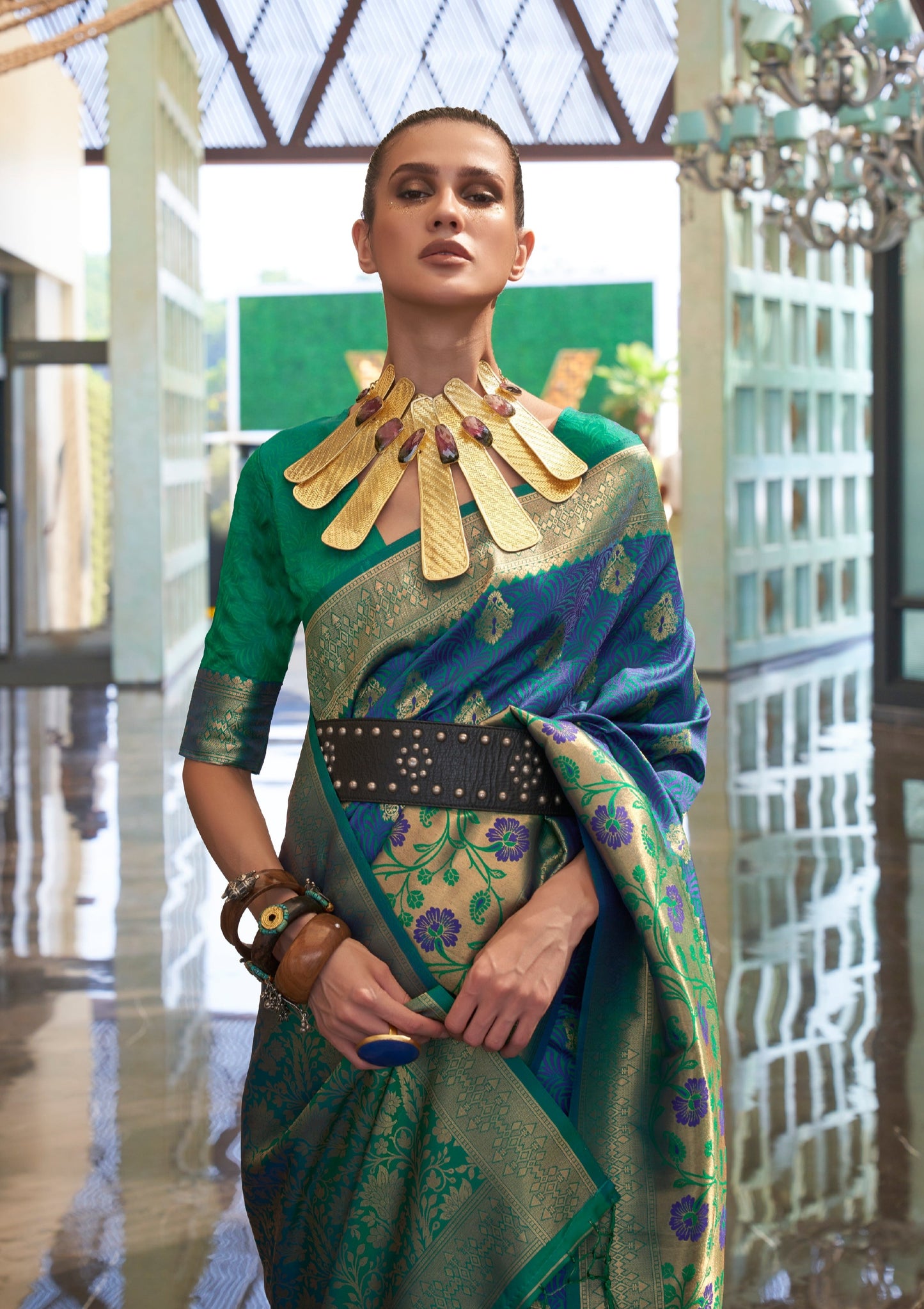 Blue Handcrafted Banarasi Silk Saree