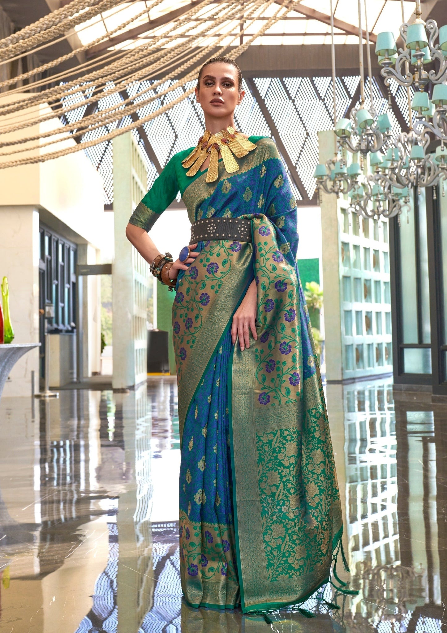 Blue Handcrafted Banarasi Silk Saree