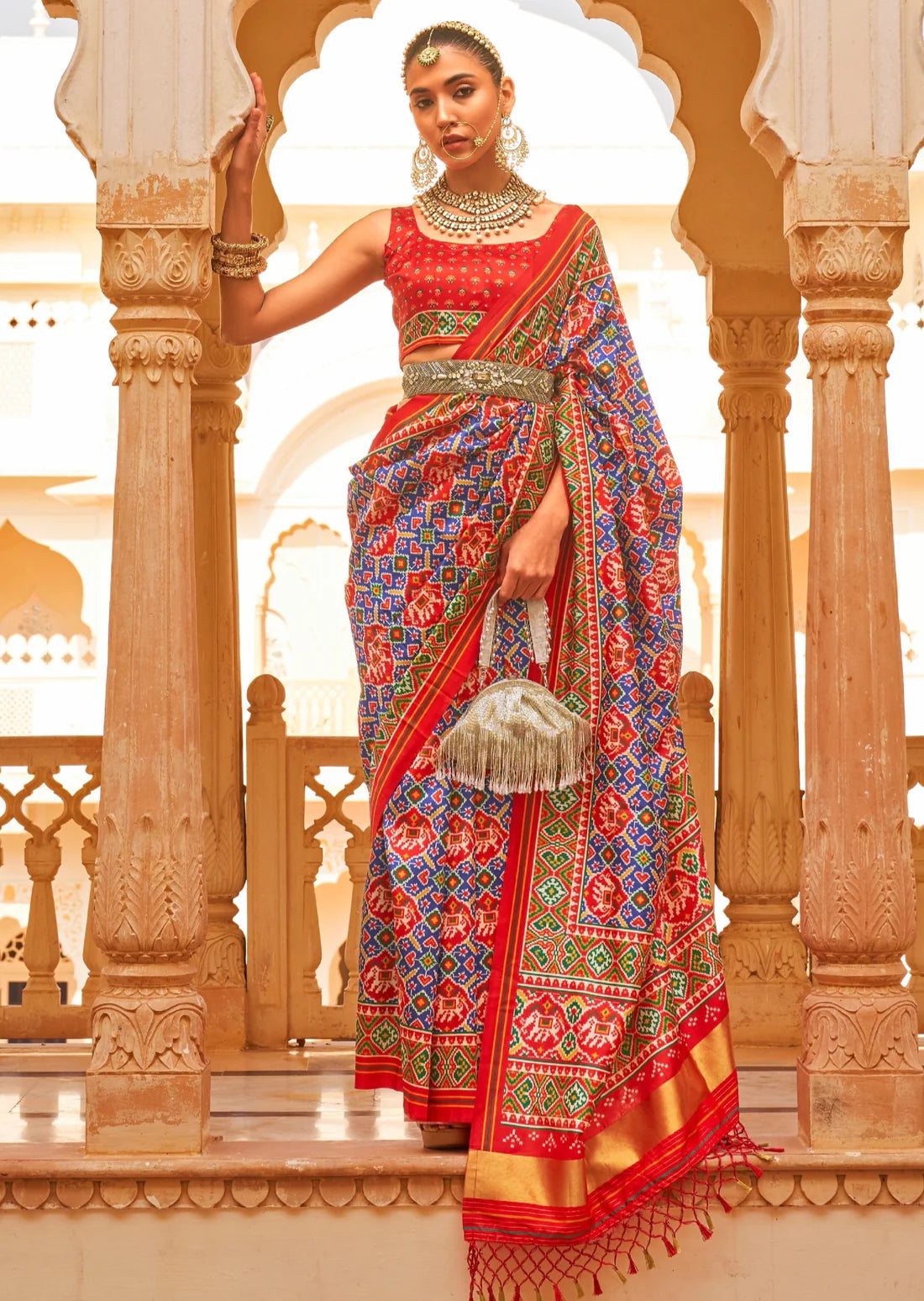Blue patan patola silk saree blouse online.