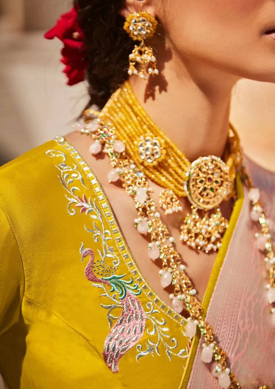 embroidery work on yellow blouse