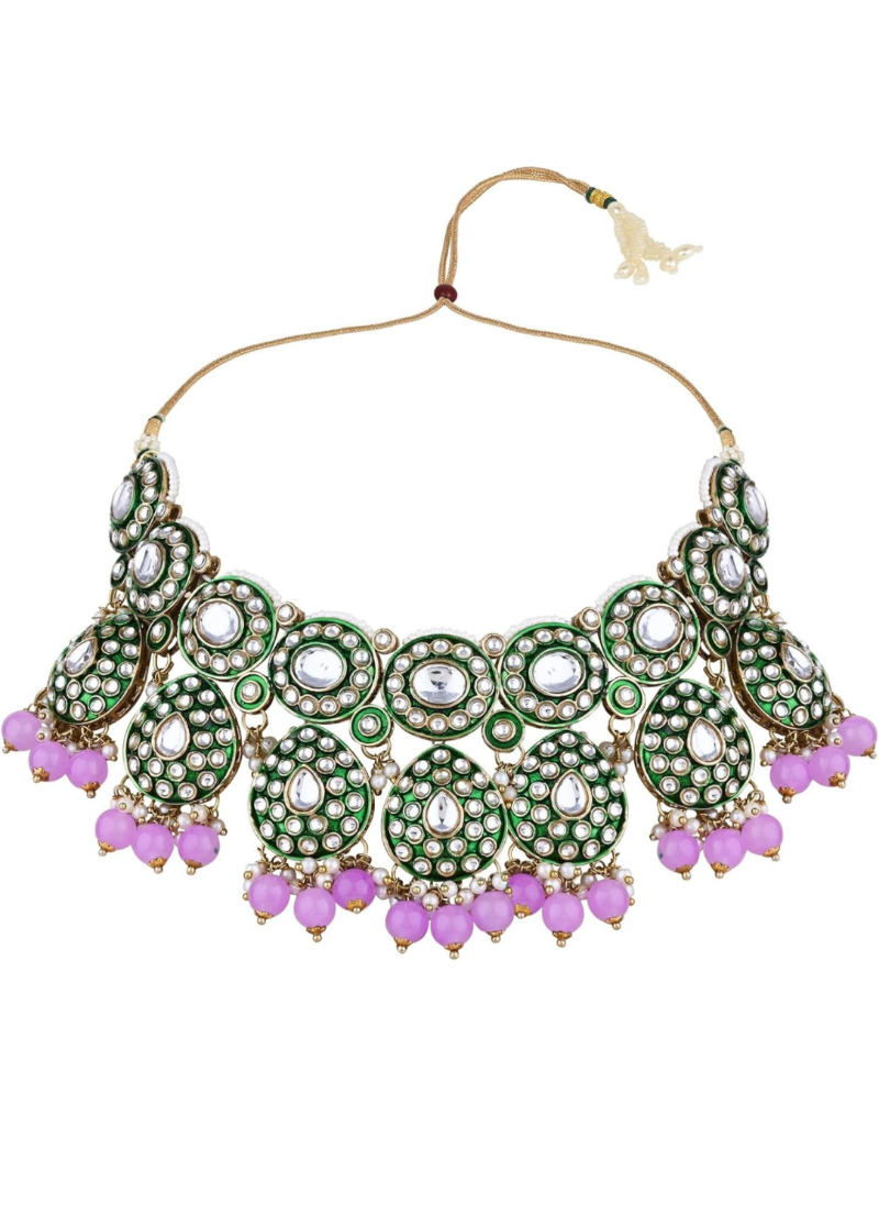 Bridal kundan necklace jewellery set online usa with earrings and maang tikka for indian wedding look.