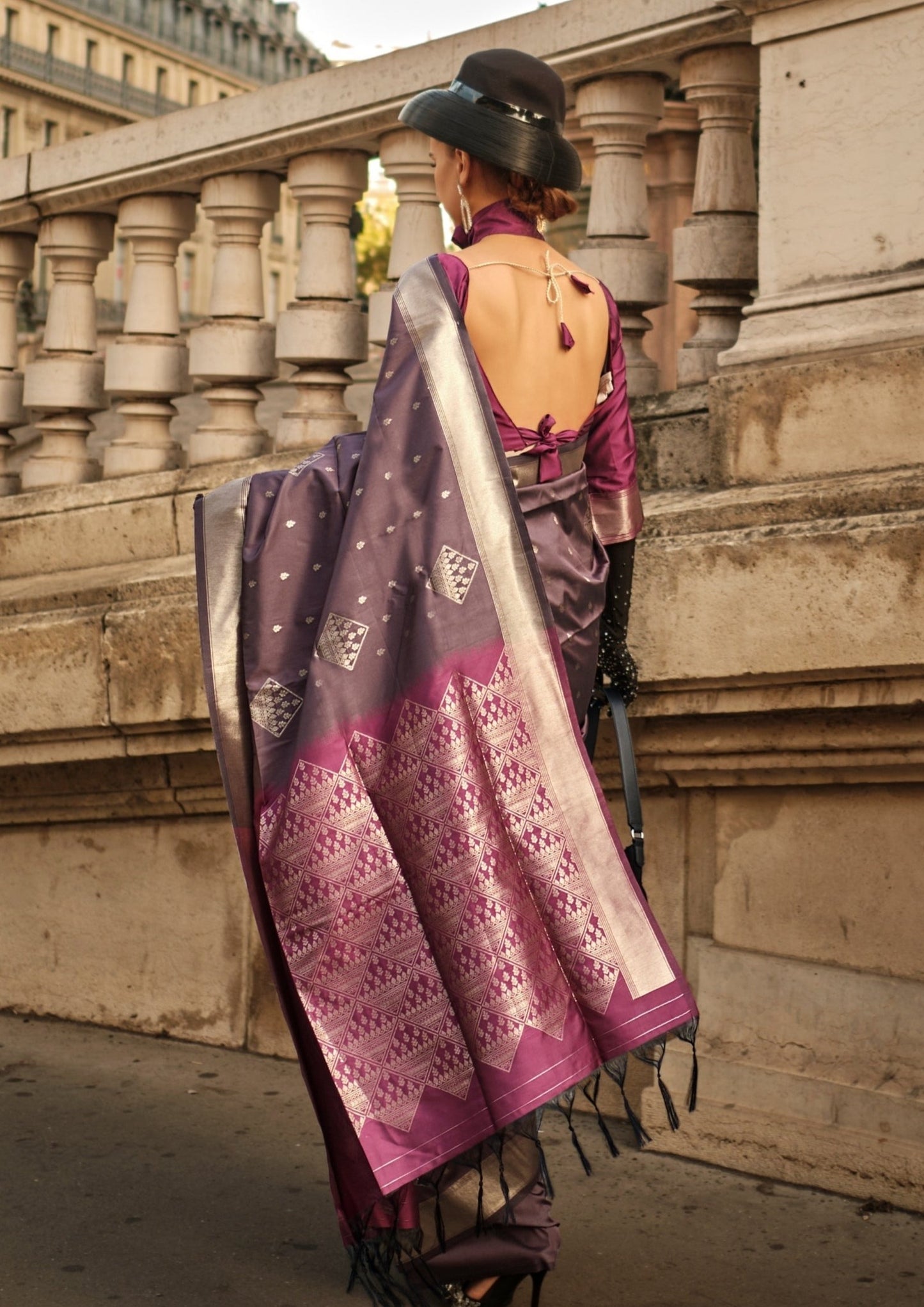 Chocolate brown kanjivaram kanchipuram silk saree online price for bride wedding.