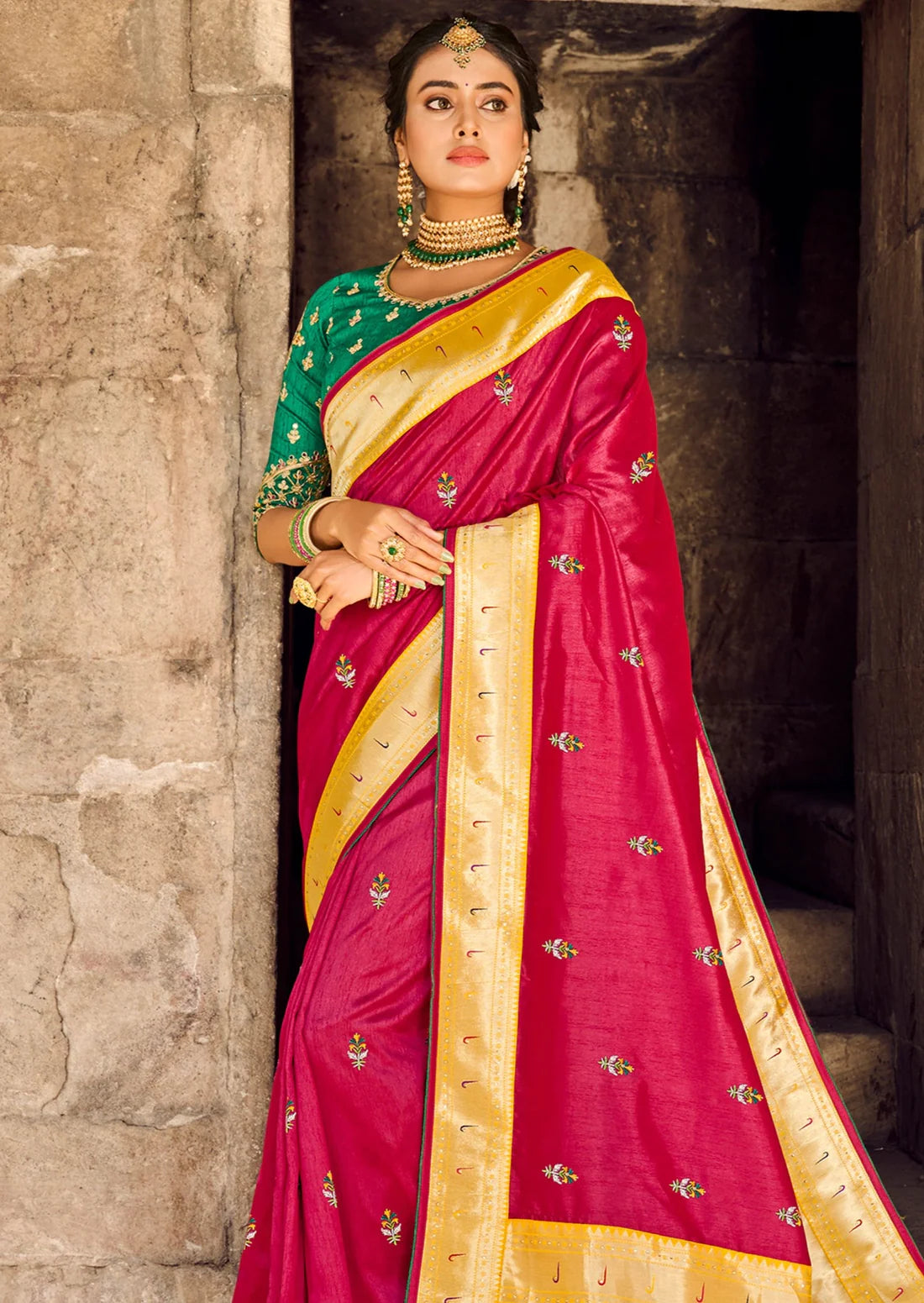 Cut dana hand work embroidery red paithani silk saree blouse designs online shopping.