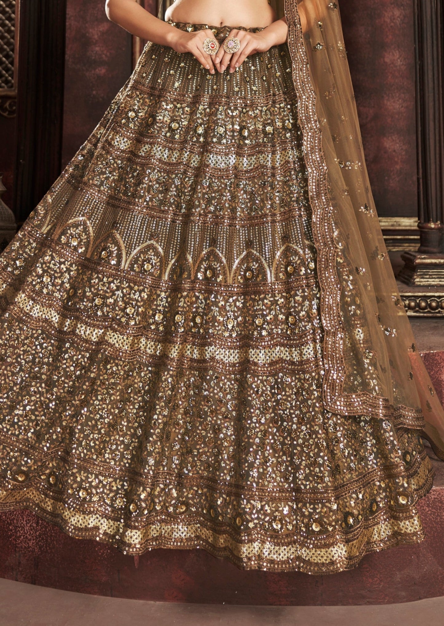 Designer bridal chocolate brown lehenga choli online shopping london uk price.