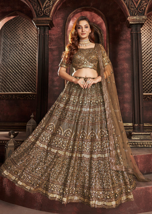 Designer bridal chocolate brown lehenga choli online shopping london uk for wedding.