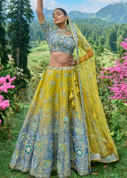 Designer luxury bridal lehenga choli yellow color online shopping for haldi for bride usa uk.