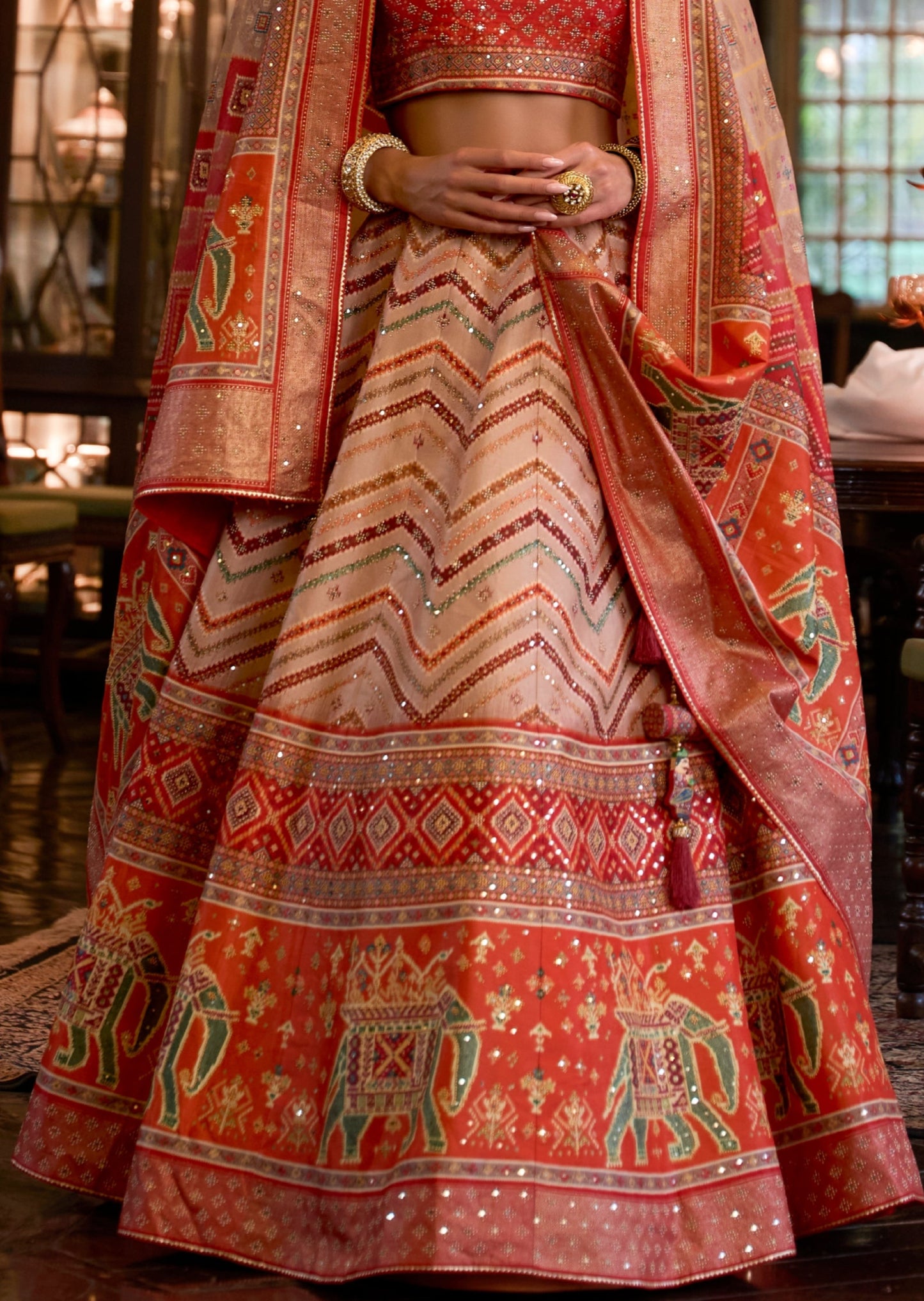Orange silk lehenga design