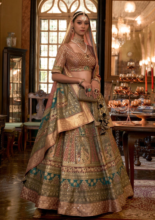 bride in golden brown silk lehenga choli with dupatta