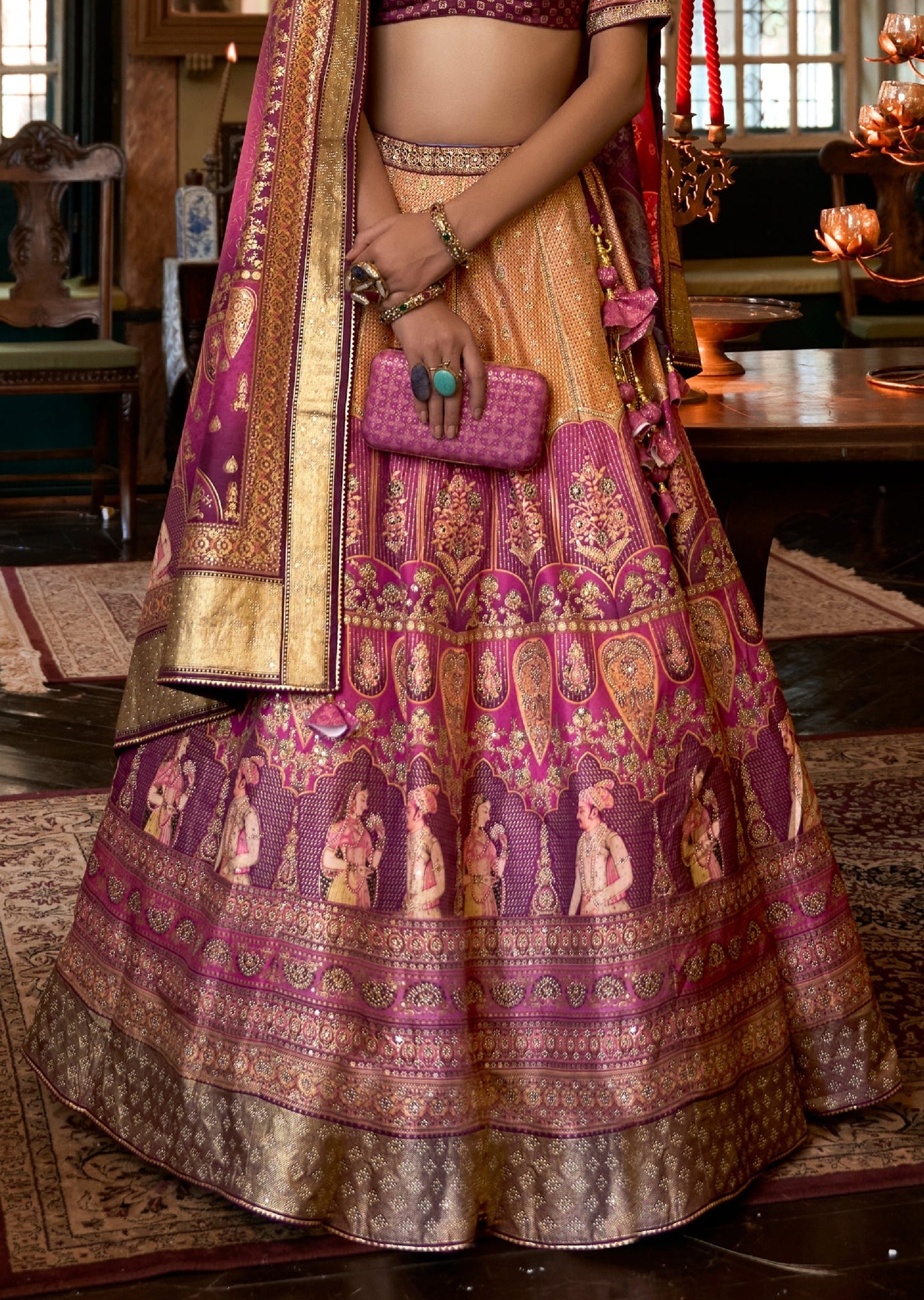 Designer pure silk zari bridal pink lehenga design.