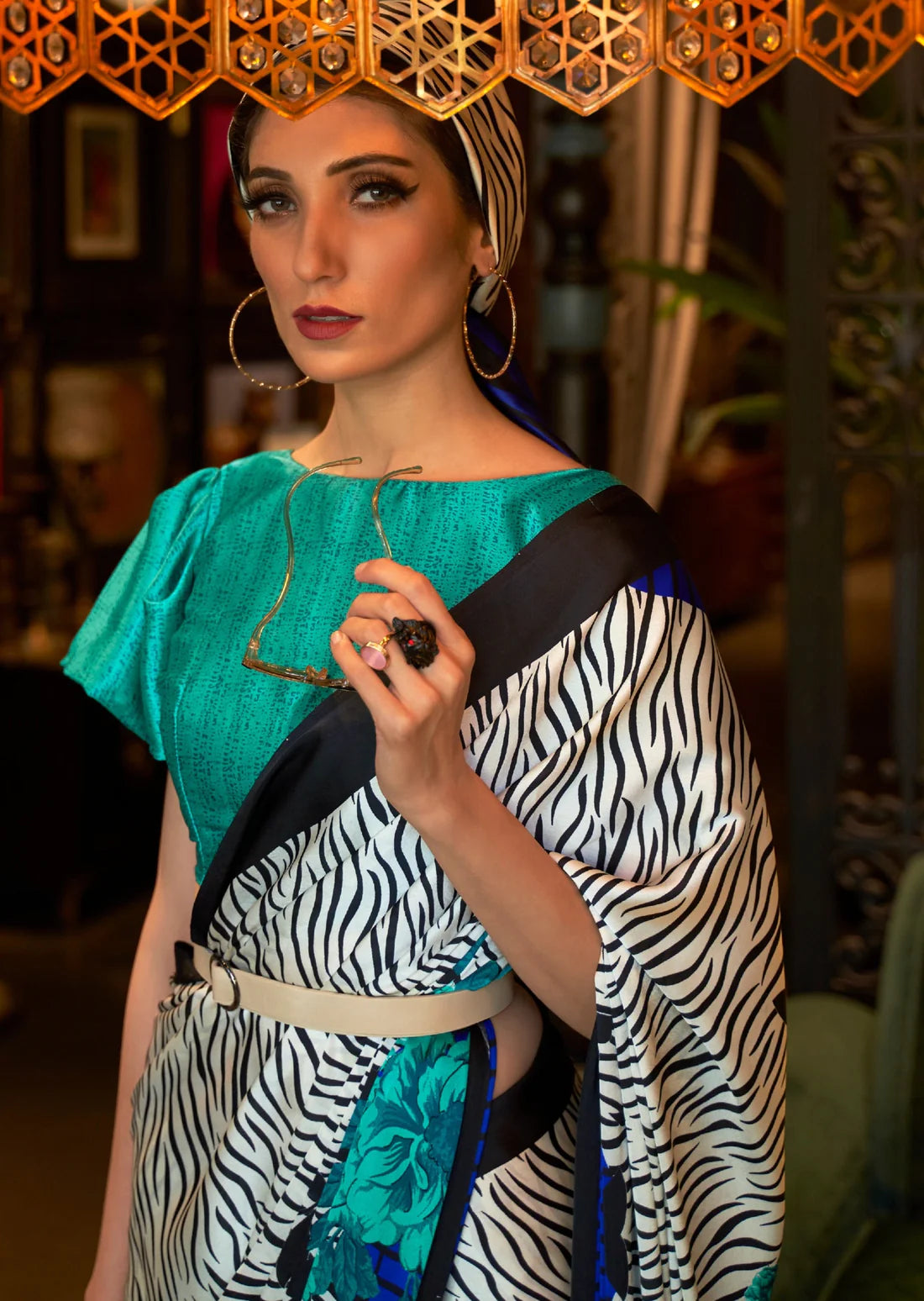 Digital print pure satin silk white blue bridesmaids saree online shopping usa uk canada.