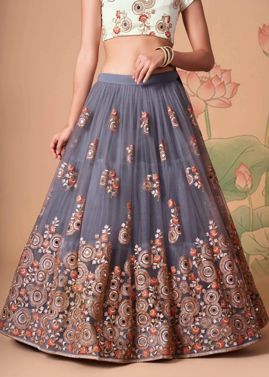 Grey & Off White Designer Bridal Lehenga Choli