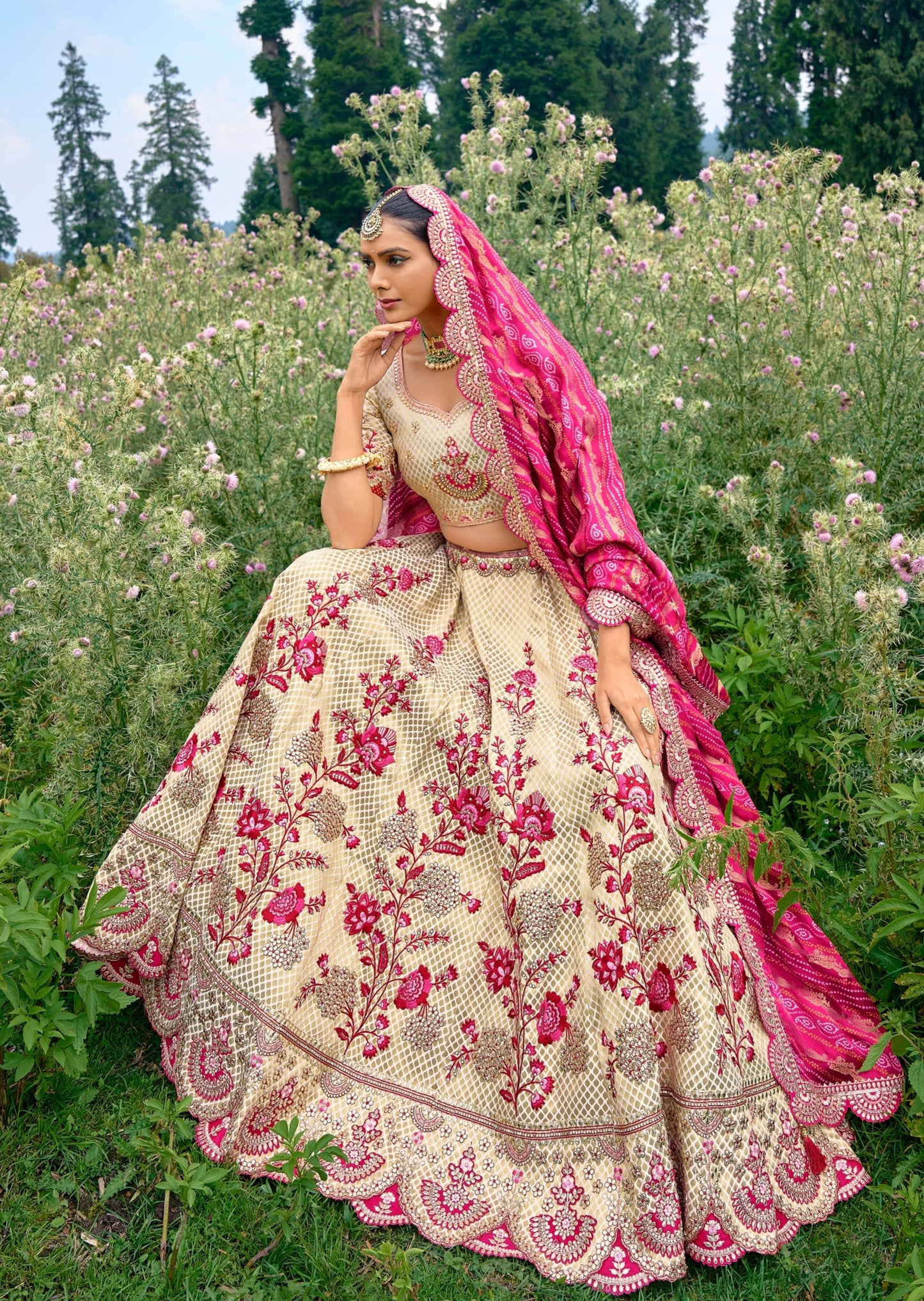 Golden white banarasi silk bridal lehenga choli online with dupatta usa uk price.