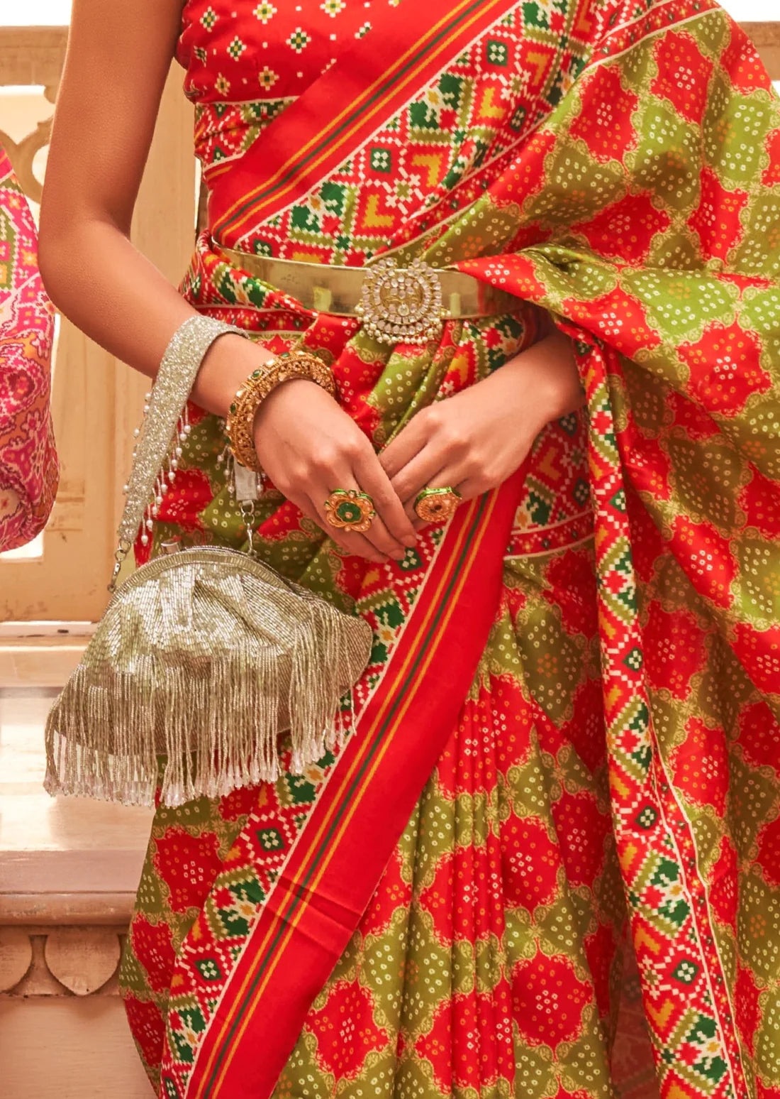 Green and red patola silk original saree.