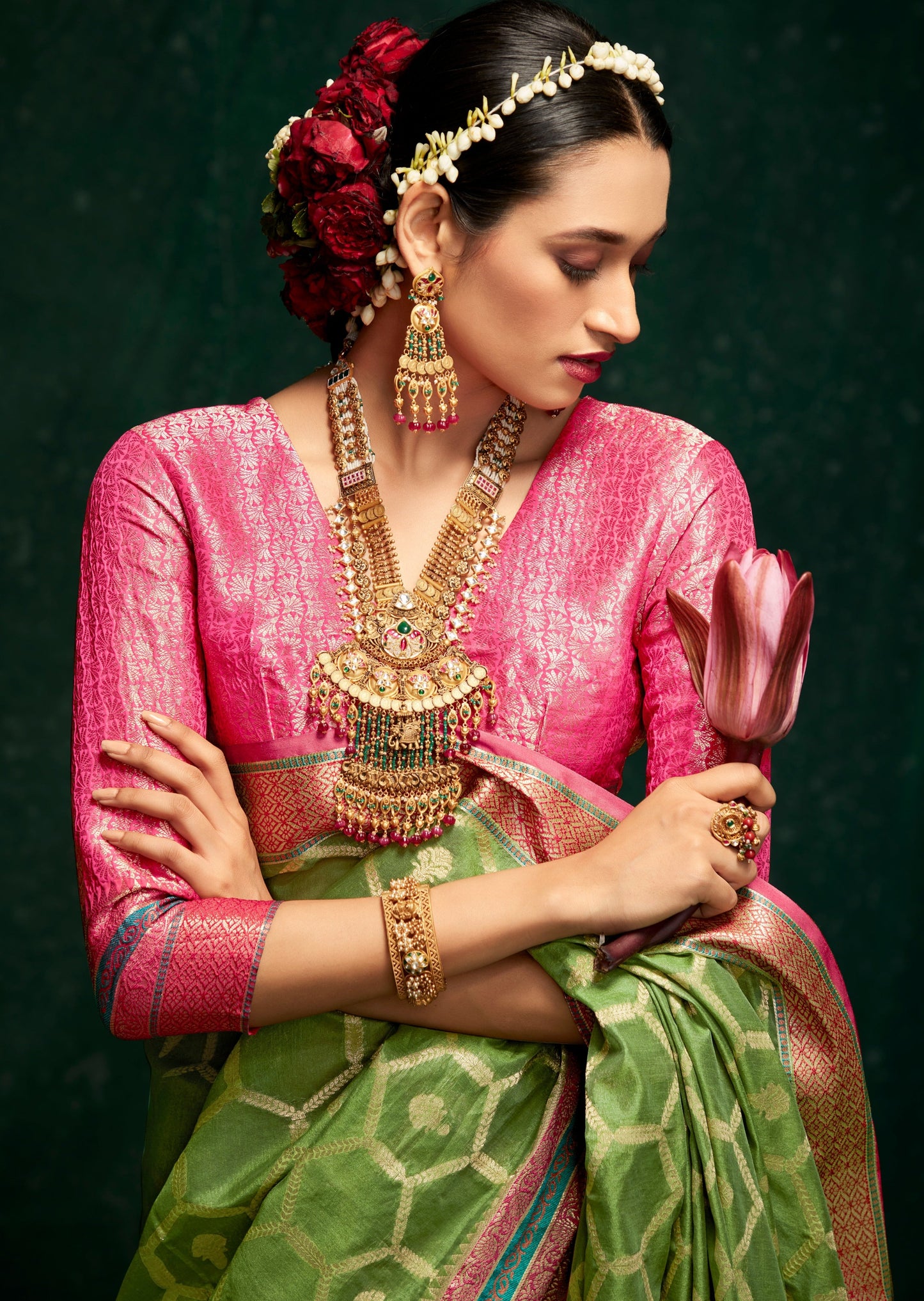 Pure Handloom Banarasi Cotton Silk Green Saree