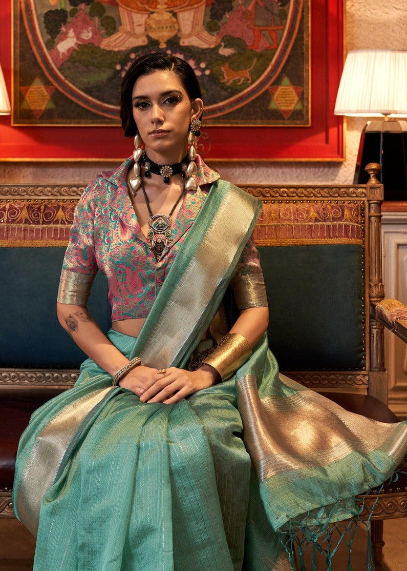 Green color chiffon saree in usa online shopping for casual summer saree look & festivals.