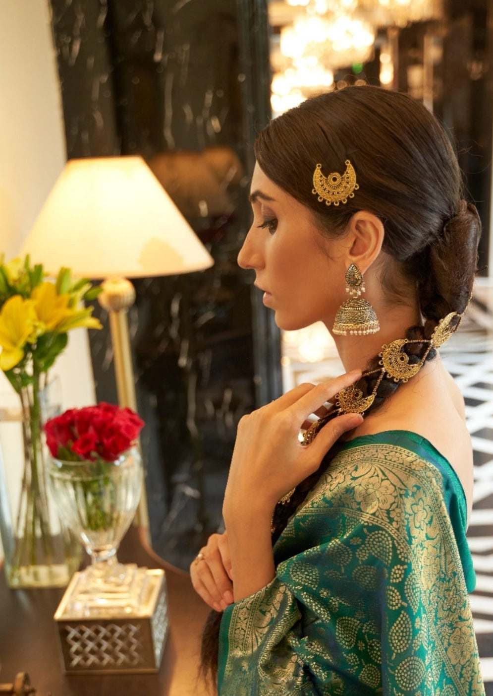 Green kanjivaram silk bridal handloom saree usa online at fast delivery to usa with fall pico.