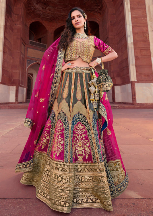 Hand embroidered pink bridal lehenga choli online shopping for wedding.