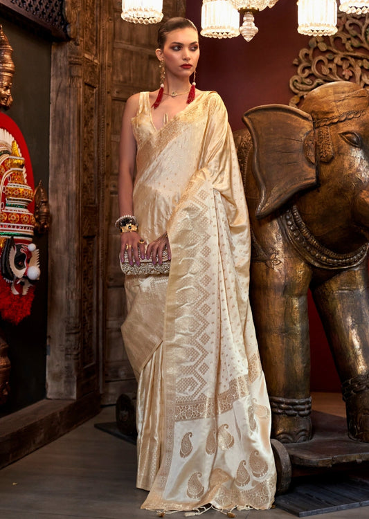 Handloom banarasi satin silk cream saree usa uk uae online shopping.