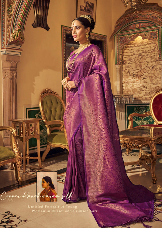 Handloom silk magenta pink kanjivaram bridal saree online shopping price for bride.