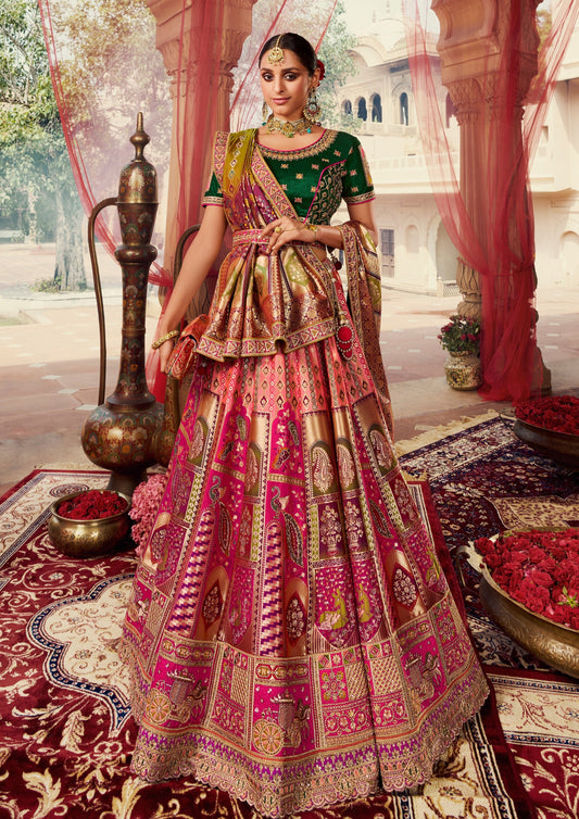 Bride in hot pink banarasi silk lehenga choli with dupatta ponline shopping usa uk.