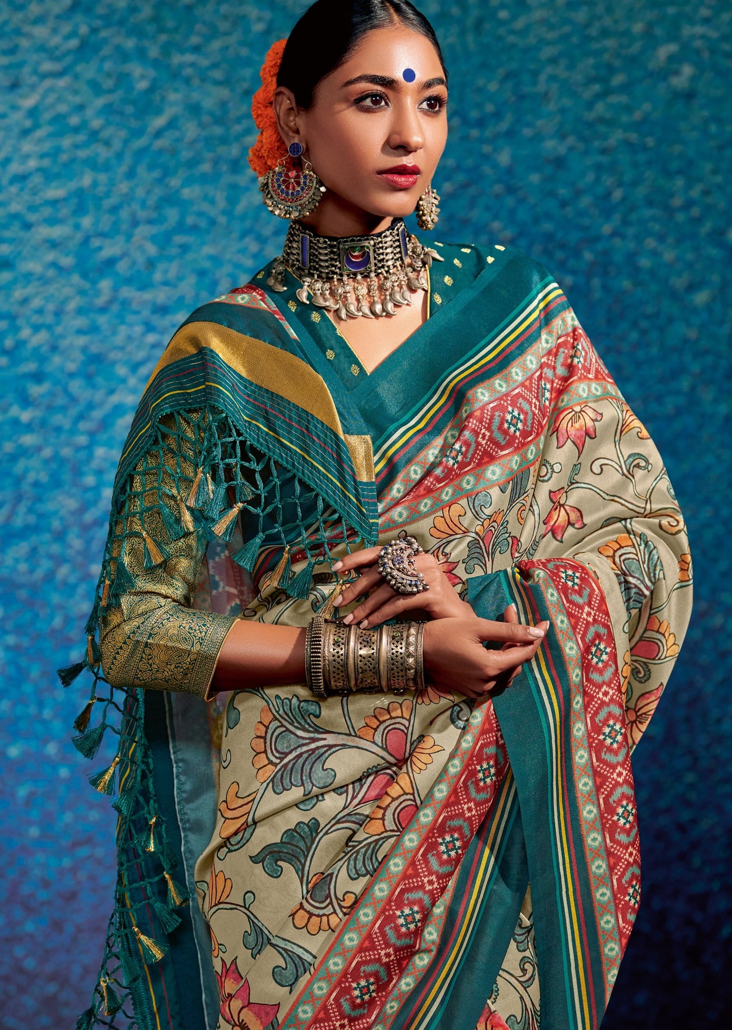 Kalamkari Patola Fusion Grey Saree