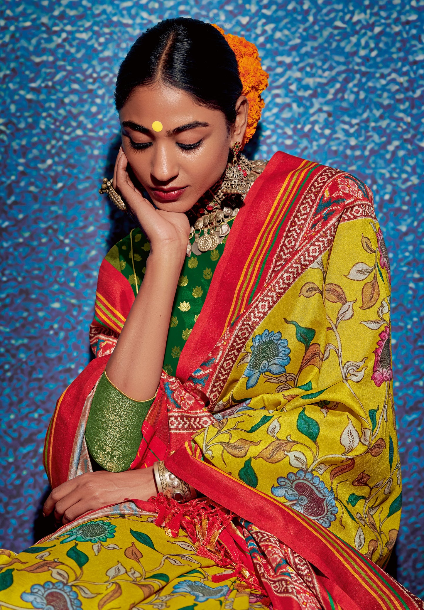kalamkari-patola-fusion-yellow-saree