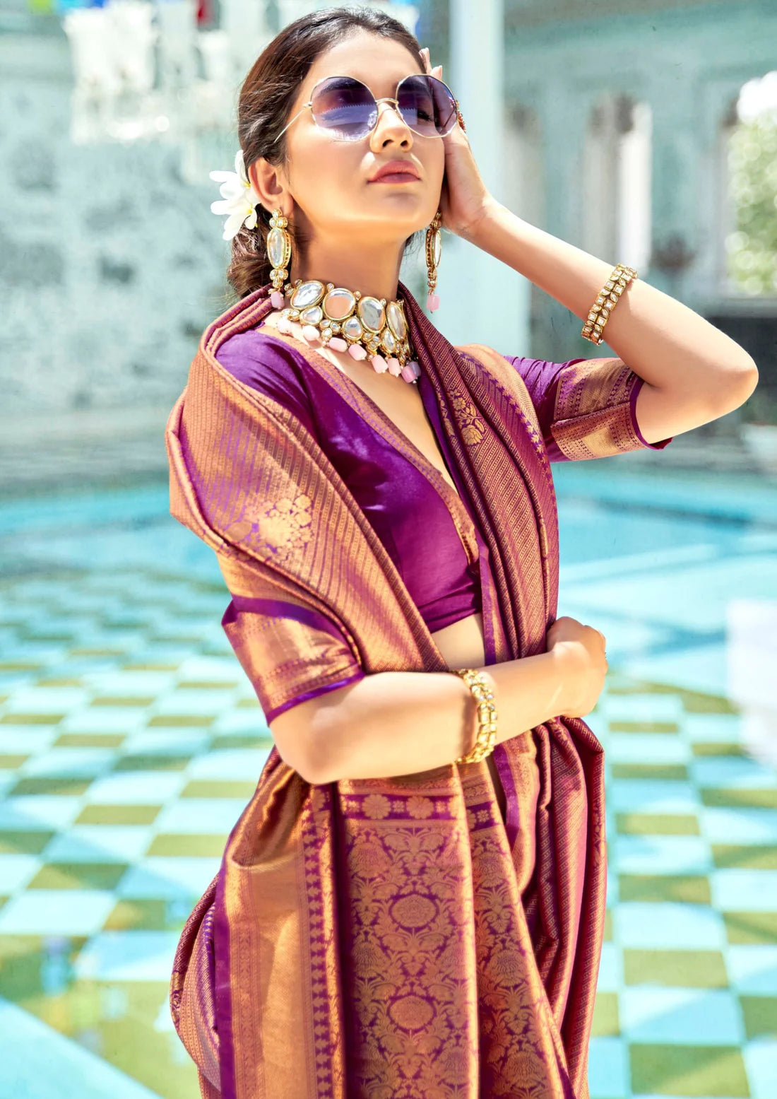 Shop kanchipuram silk handloom bridal saree online shopping price magenta pink.