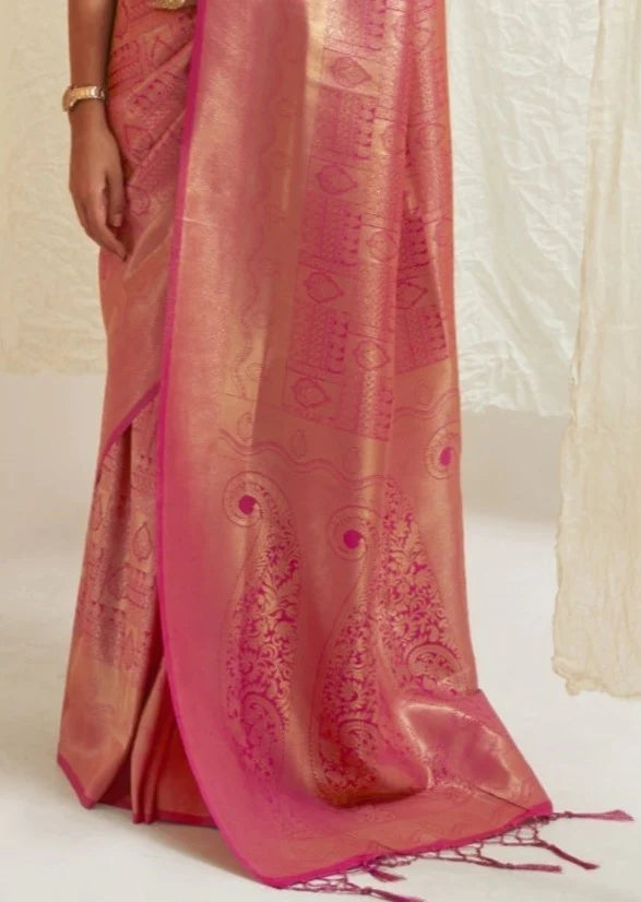Luxury pink kanjivaram silk saree online shopping pink colour.