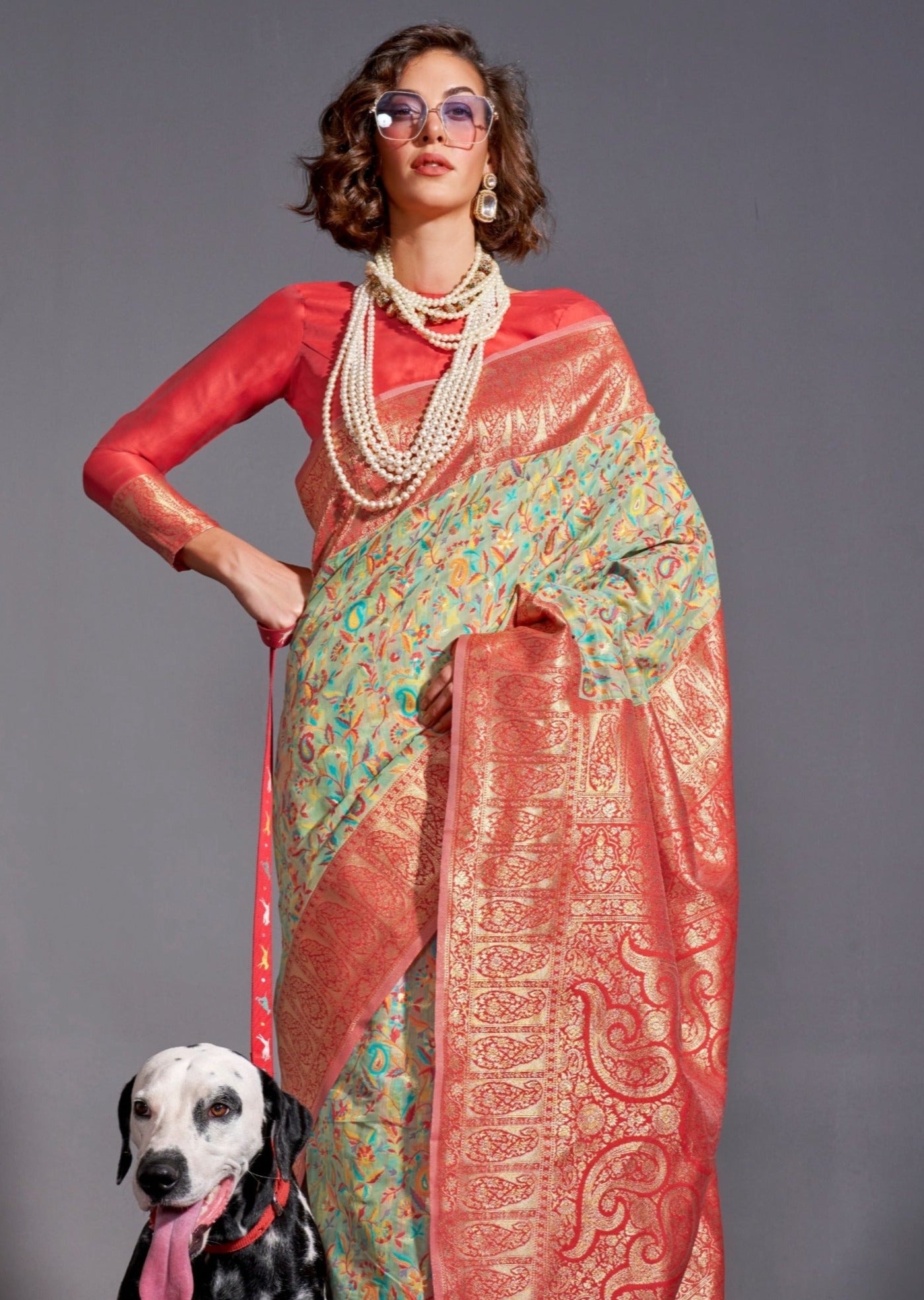 Kashmiri banarasi handloom silk green saree usa uk uae online.