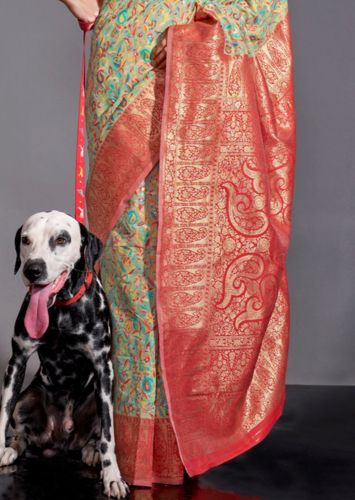 Kashmiri banarasi fusion handloom silk mint green saree usa uk uae.