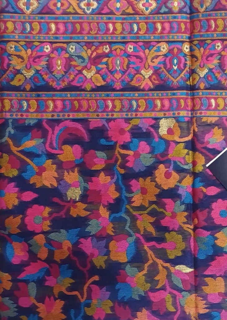 Kashmiri jamawar navy blue tanchoi brocade saree online shopping price.